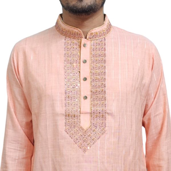 Light Orange Cotton Lurex Panjabi - Image 2