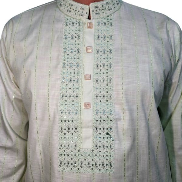 Light Lemon Cotton Lurex Panjabi - Image 2