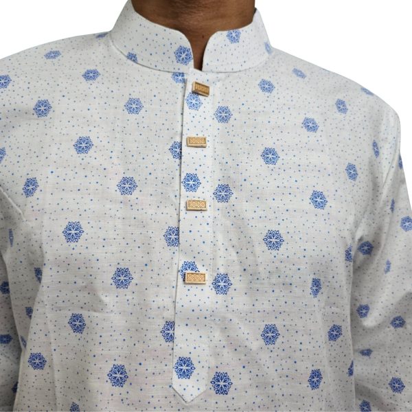 Pure White Color Blue Allover Screen Print Panjabi - Image 2