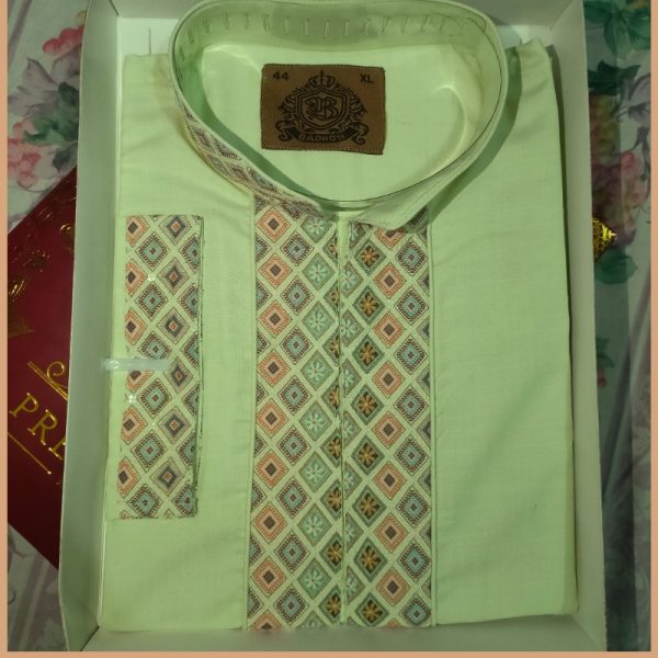 Lemon color cotton Punjabi - Image 2