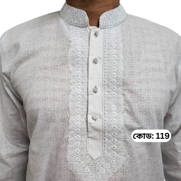 Pure White design fabric Cotton Panjabi - Image 2